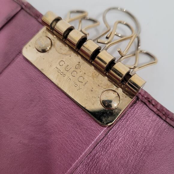 Gucci Heart Logo Key Holder Wallet Case Leather Small Purple Metallic Charm - Picture 6 of 12